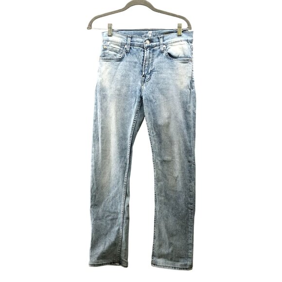 7 For All Mankind Slimmy Jeans Mens 28x29 Blue Light Wash Stretch Straight - Picture 1 of 14